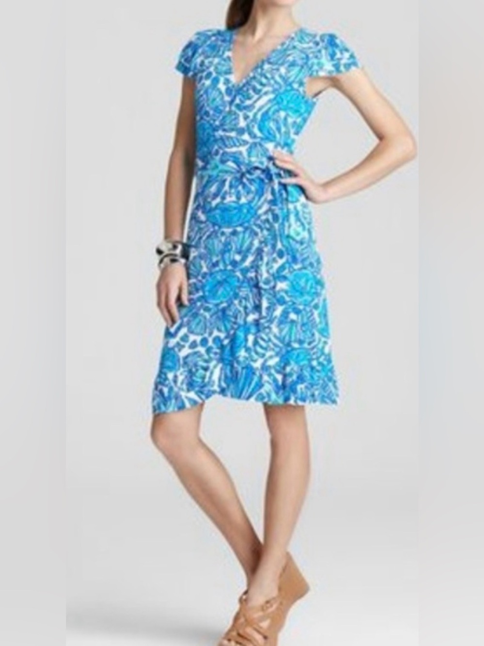 Lilly Pulitzer Shorely Blue Sailor's Valentine Coastal Adriel Wrap Dress Medium